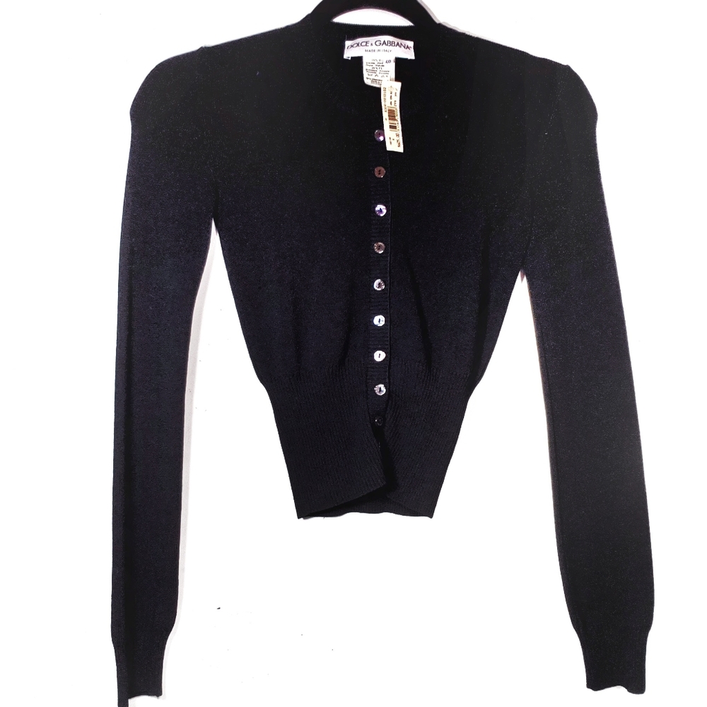 NWT D&G $605 vintage cardigan black ribbed knit SM